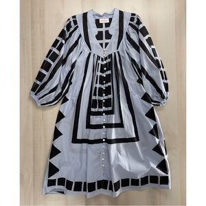 KINGA CSILLA block print cotton tuckernuck kaftan tunic dress XS